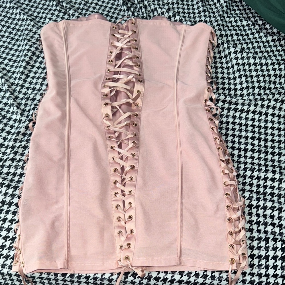 Pink Lace-Up Corset Top